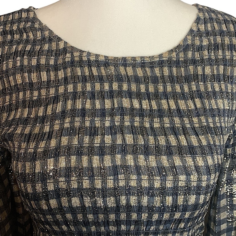 LoveShackFancy gingham silk mini dress black white gold xsmall - Picture 6 of 10